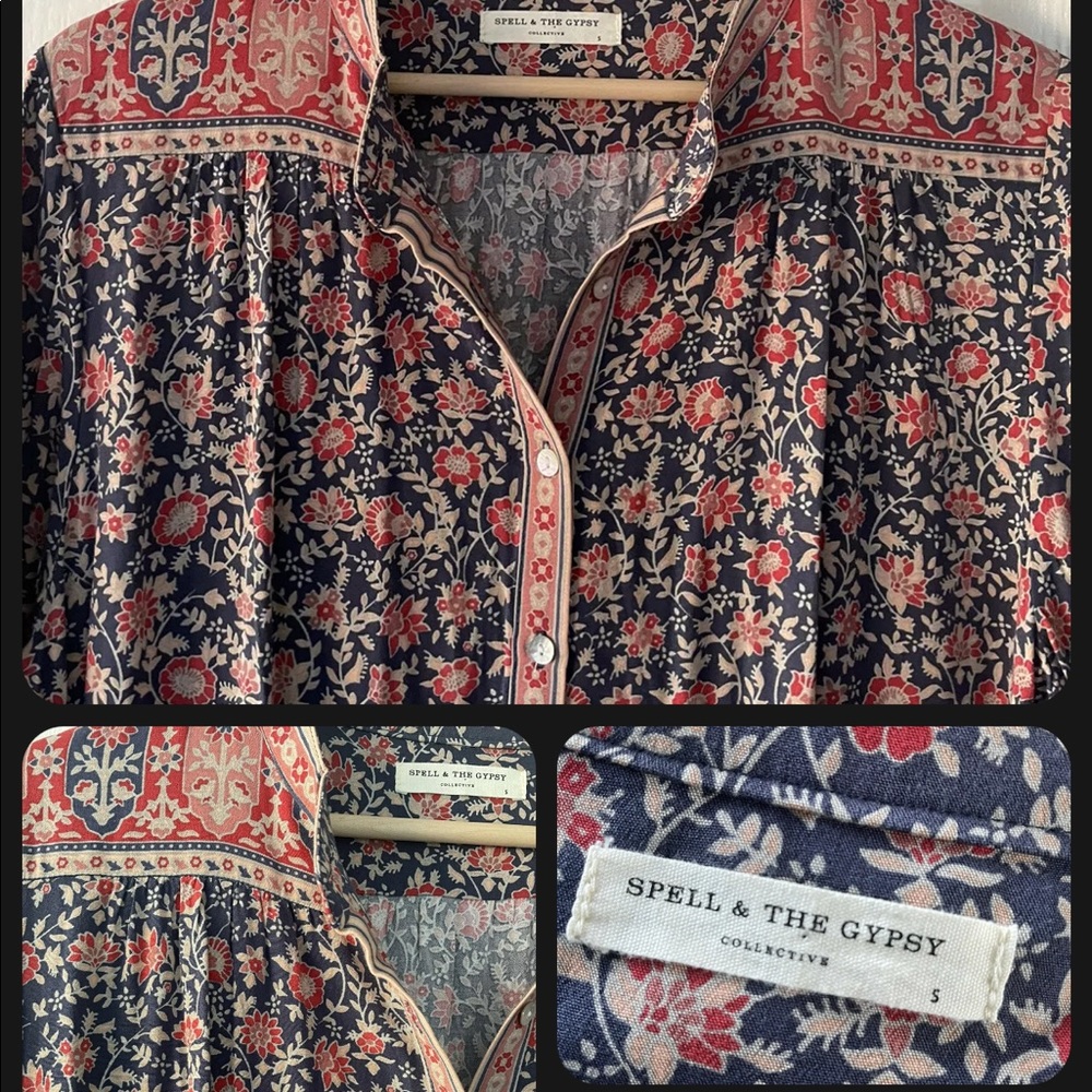 SPELL AND THE GYPSY BLUE FLORAL BOHO FESTIVAL DRESS S SMALL